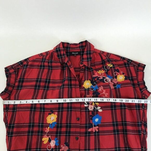 Madewell Embroidered Central Shirt in Dahl Plaid Women's XS Floral Button Down - Picture 8 of 11
